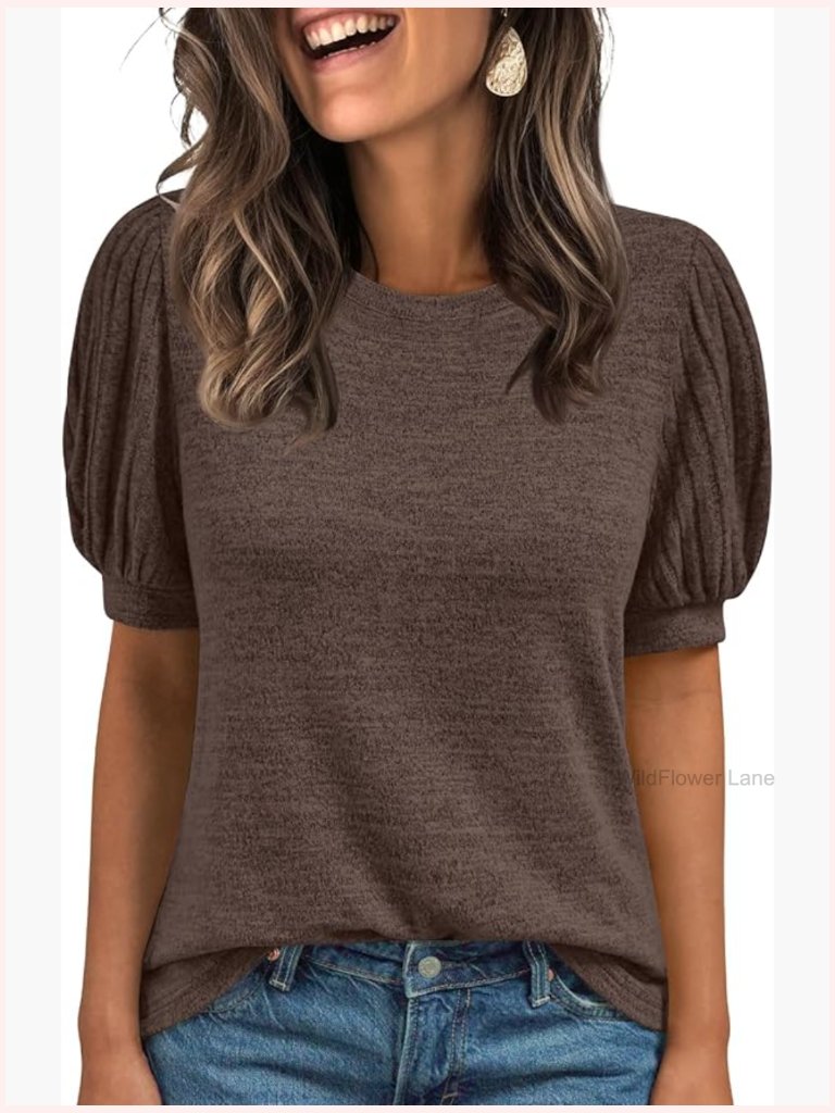 Crew Neck Short Sleeve Tunic Blouse Business Casual Stretchy